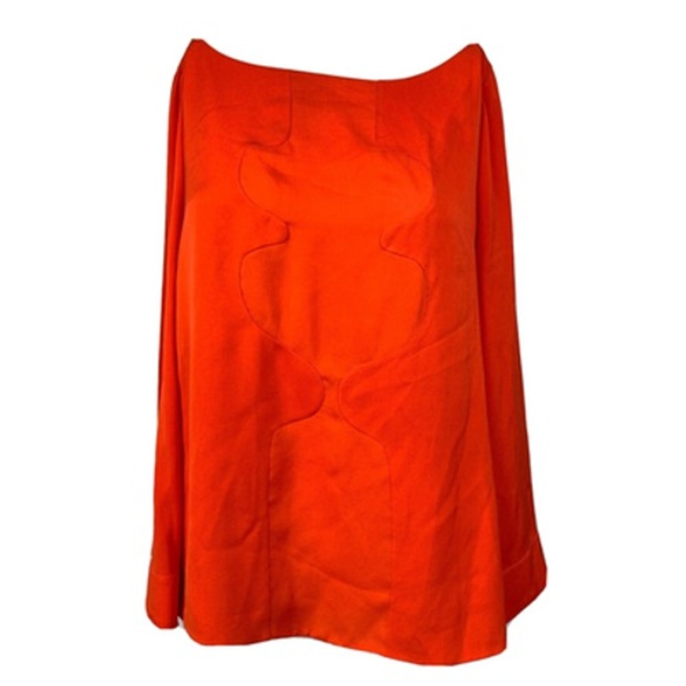 Diane Von Furstenberg Shirt Womens Sz 10 Orange Silk Boat Neck‎ Blouse Top